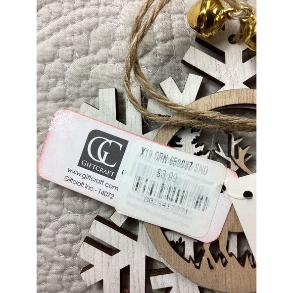 Lot of 3 Wooden Snowflake Christmas Ornaments*Deer/Tree Cutout Design*Giftcraft - Picture 3 of 4